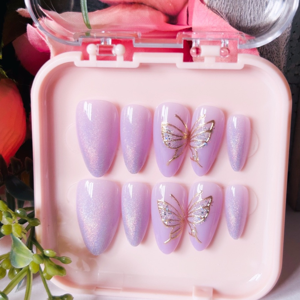 Lavender Butterfly Nail Set